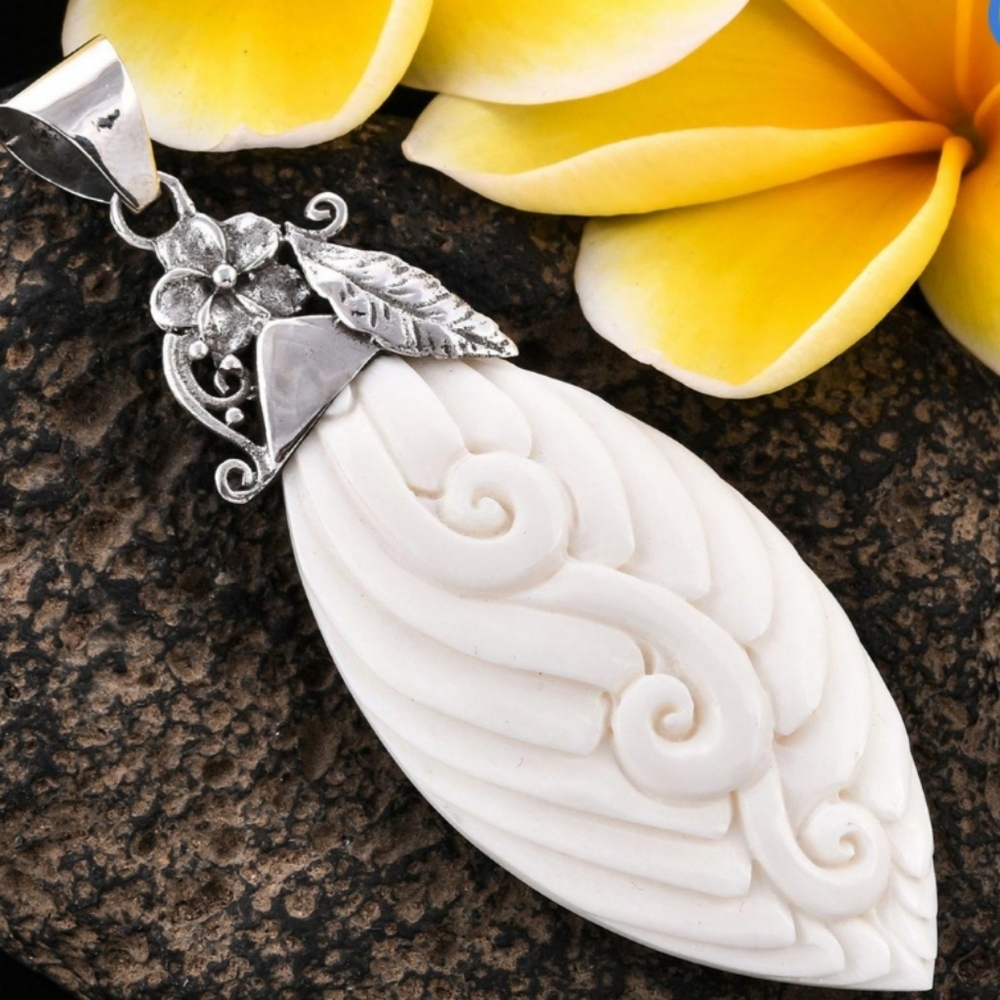 Bali Goddess Carved Bone Pendant
